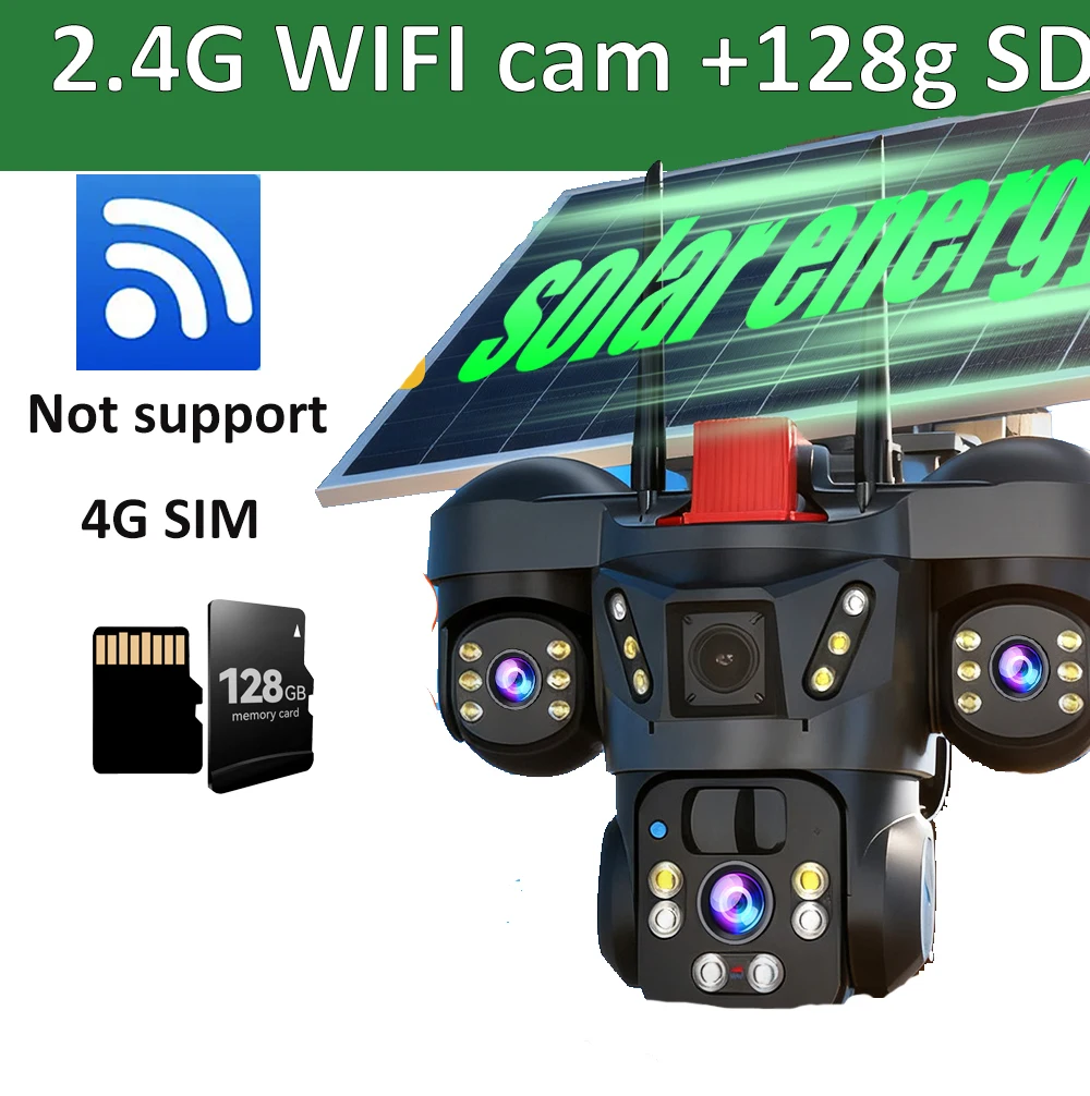 2.4G WiFi Solar Beveiligingscamera Drie Scherm PTZ Pan Tilt 8000mAh Batterij Draadloze Solar Surveillance Beveiliging