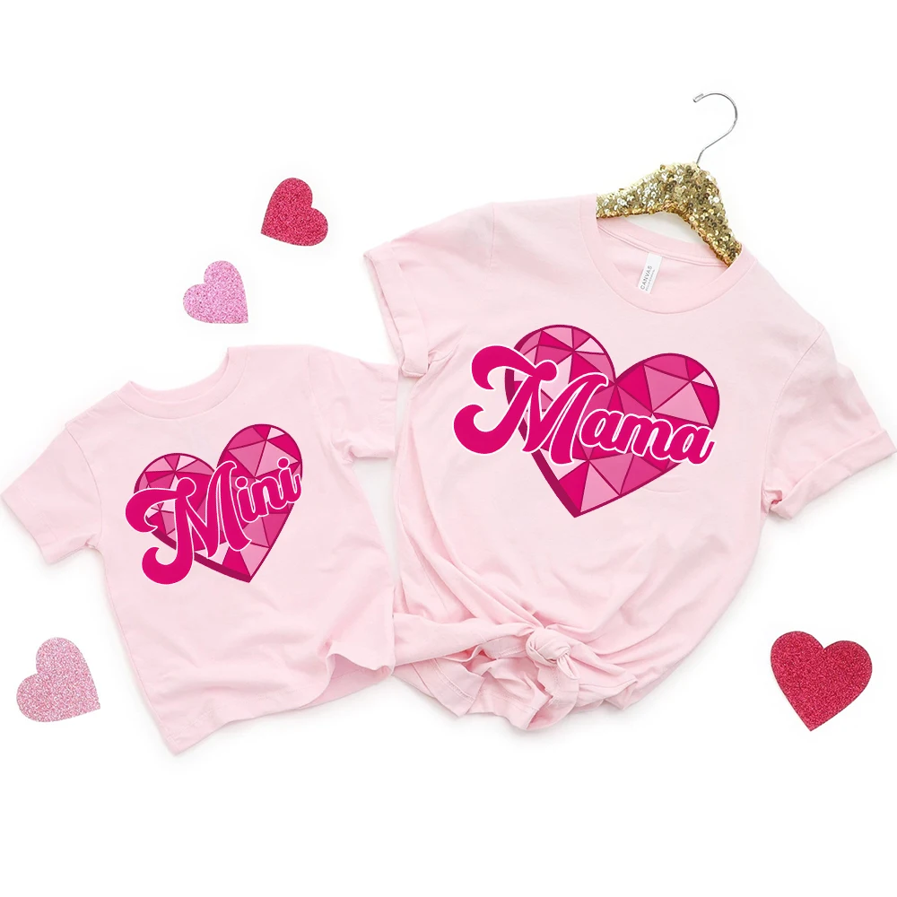 Mini Mama Print Valentine's Day Family Matching Outfits Kids Shirt Women T-shirt Family Clothing Valentine Party Outfits /gifts