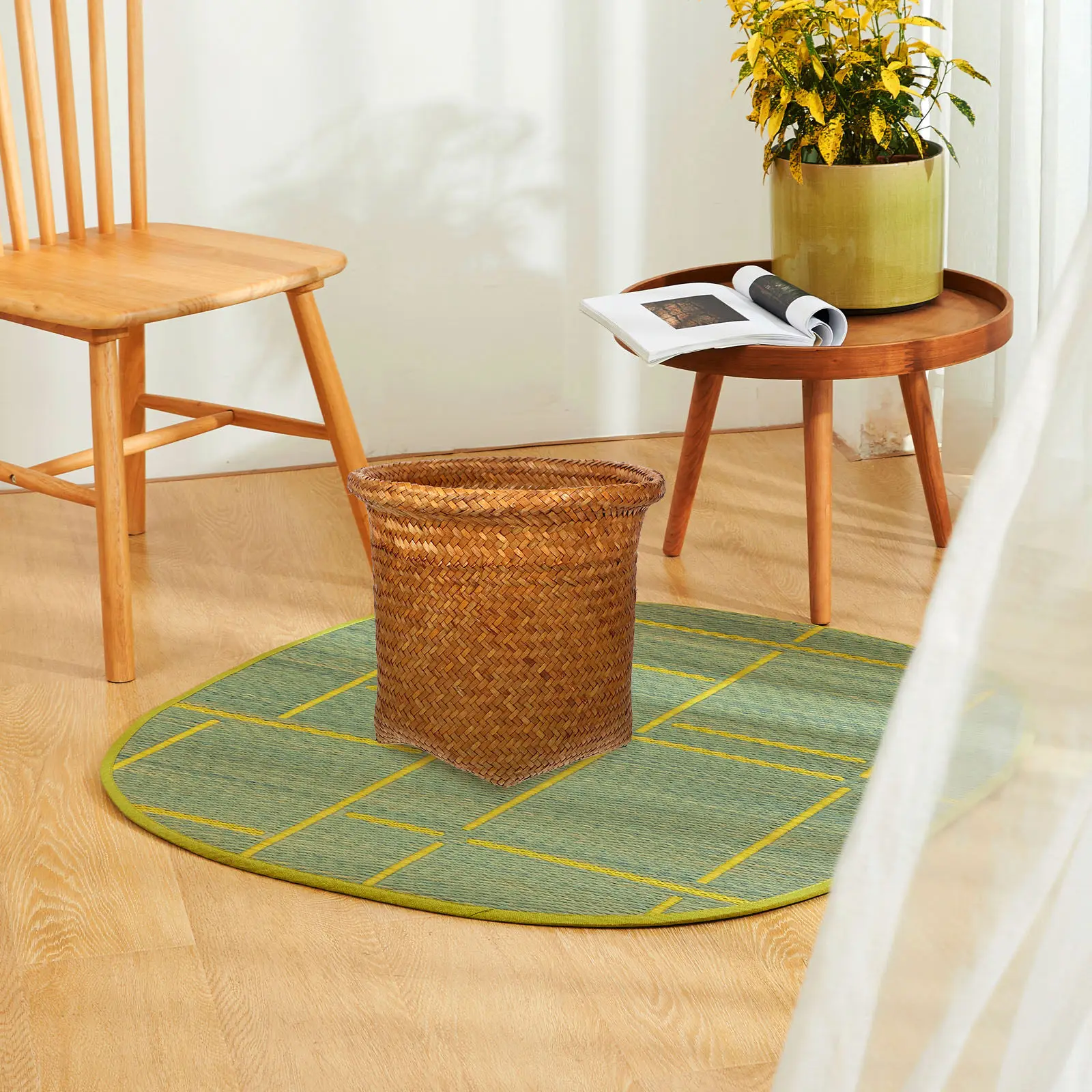 

Handmade Rattan Woven Basket Multipurpose Storage Container Sundries Basket Decorative Trash Can for Home Office