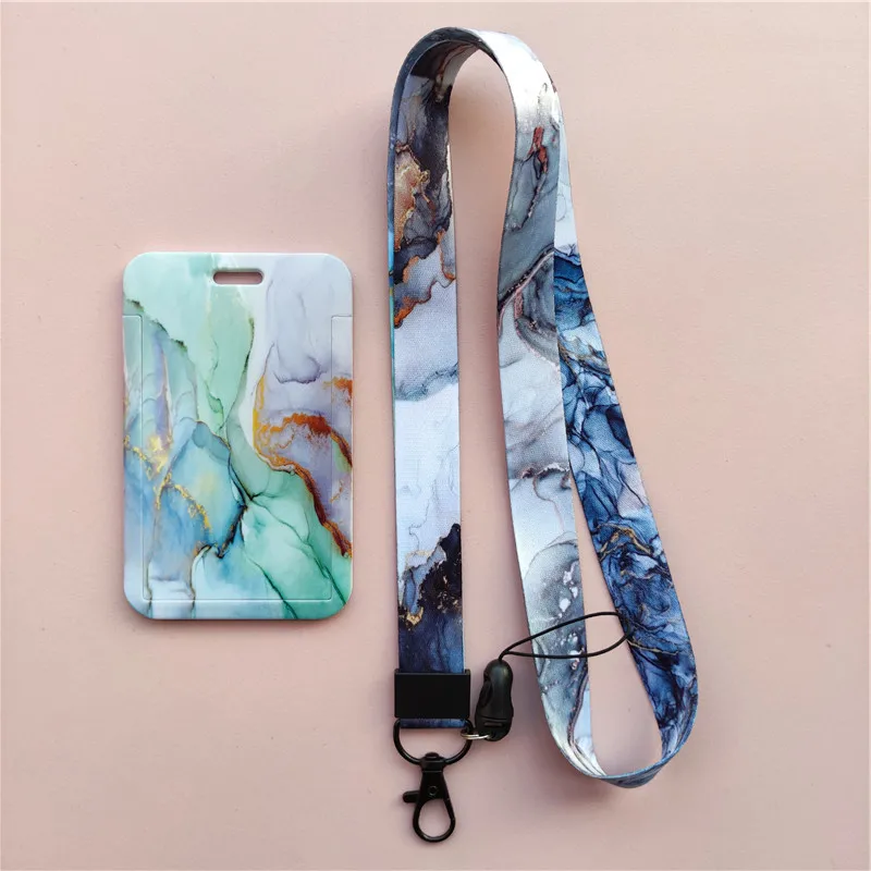 Marble Pattern Lanyard ID Badge Card Holder Office Worker Cardholder Cover Credit Card Case Card Protector Christmas Gift
