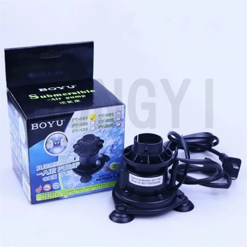 BOYU 220-240V 2.8W PY-101 fish tank submersible air pump aquarium built-in silent oxygen pump with LED light 95*90*75mm