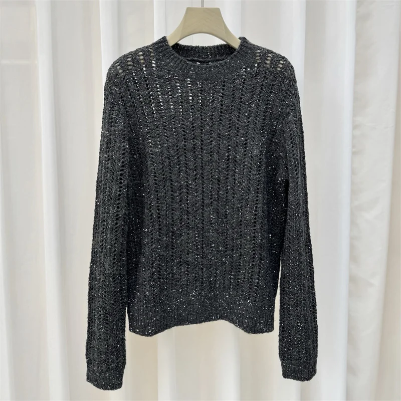 

Women's sweater New elastic knitted slim fit long sleeved top for autumn 2025 Wool blend round neck pullover y2k Women's jumper