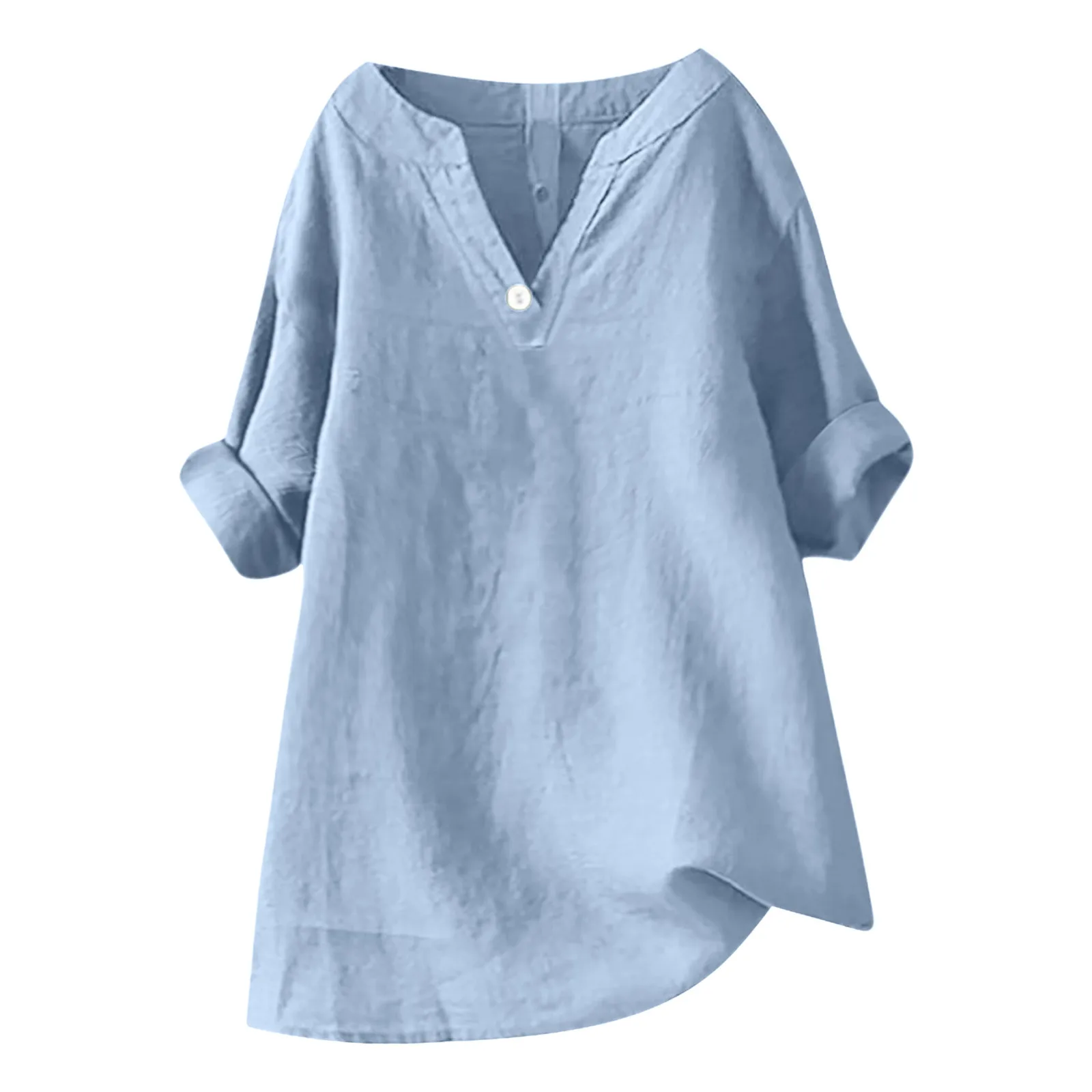 

Women Casual Cotton Shirts Solid Loose V Neck Comfortable Thin Shirt Tops Summer Short Sleeve Blouses Vintage Plus Size Tops