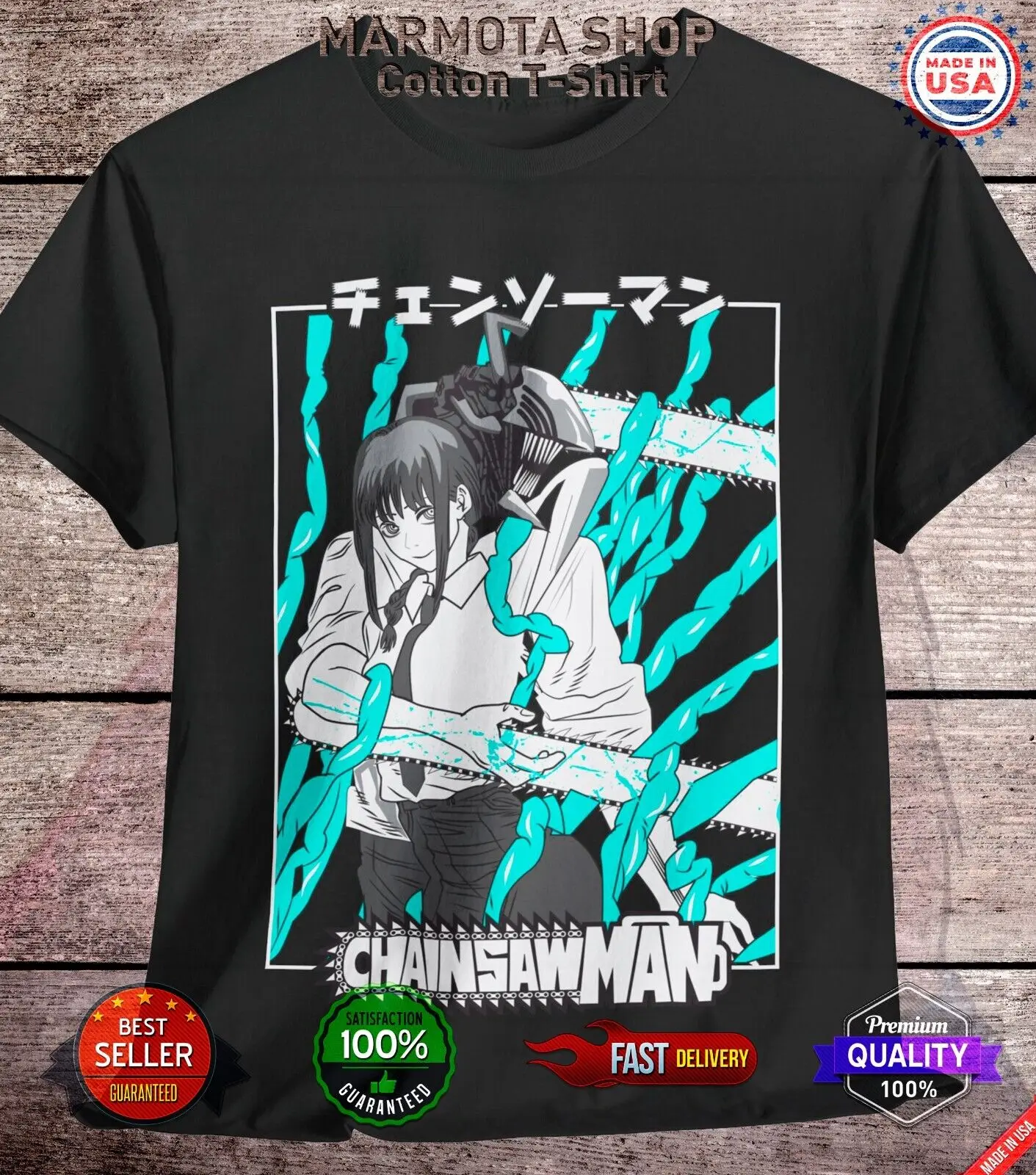 

Makima Denji Chainsaw Man Shirt Anime Tee T-Shirt Pochita Horror Manga Otaku