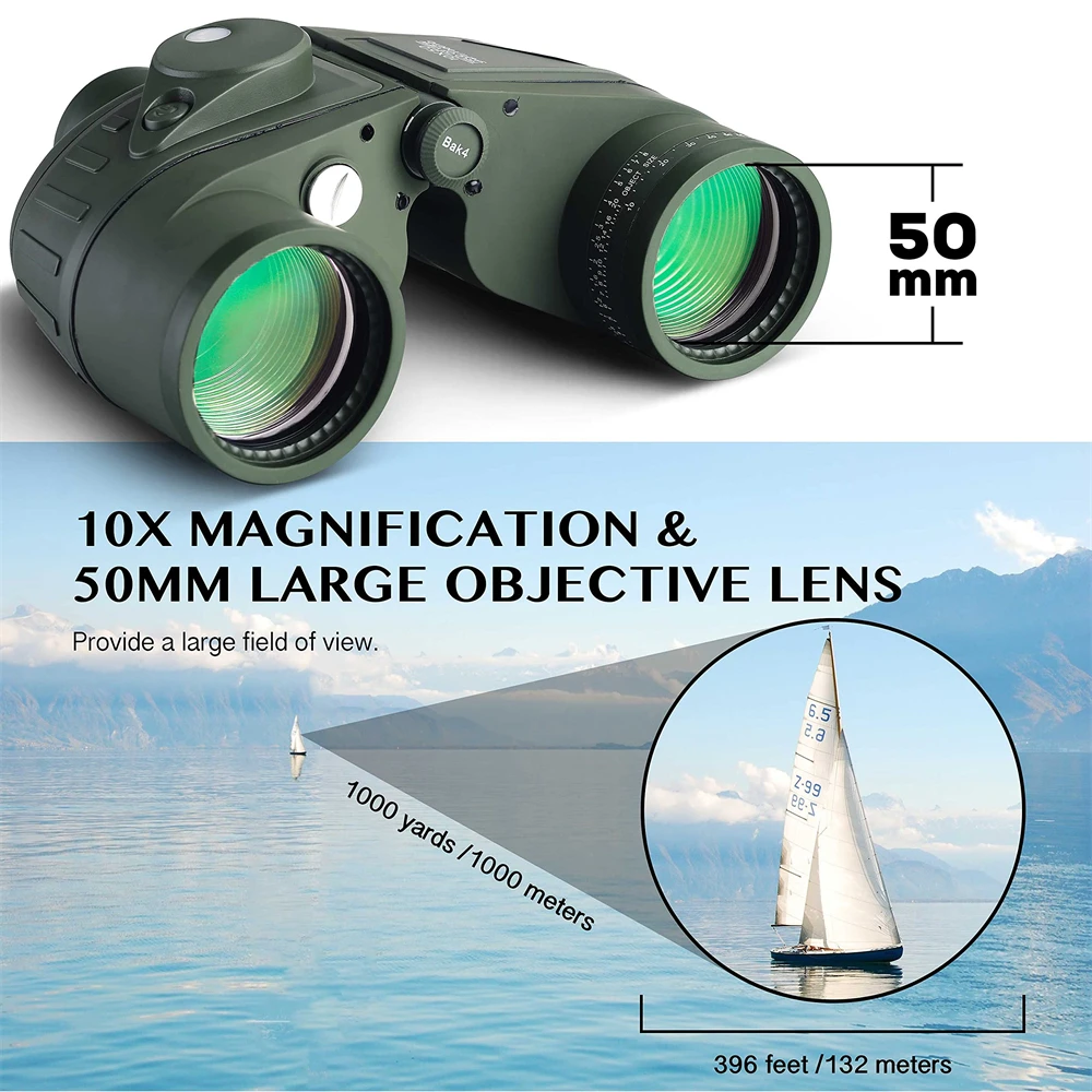 APEXEL 10X50 Marine Binoculars for Adults With Rangefinder Compass Hunting Binoculars for Boating Navigation Nitrogen Waterproof