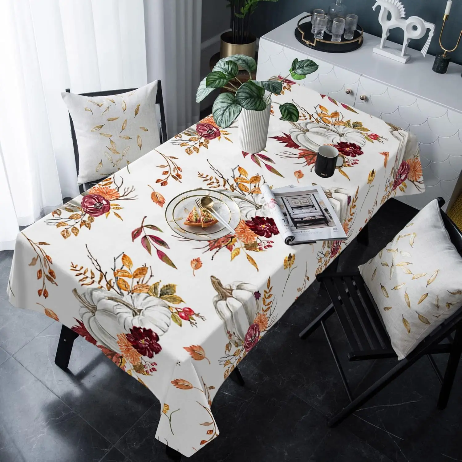 Fall Harvest Pumpkin Maple Leaf Rectangle Tablecloth Party Decor Farmhouse Kitchen Dining Tablecloth Thanksgiving Decorations
