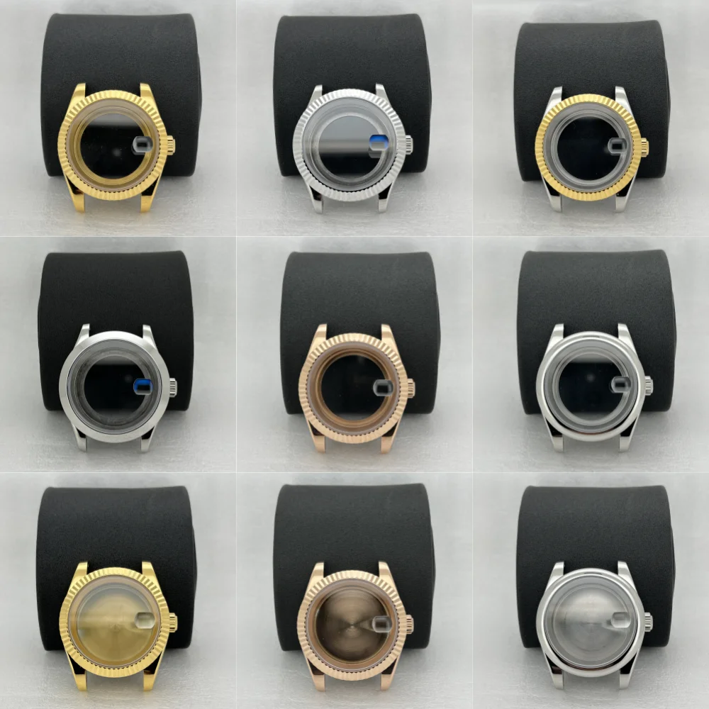 Rose Gold Silver 36mm/39mm Sapphire Glass Watch Case with Date Transparent Back Bottom Cover for NH35 NH36 NH38 NH70 Movements