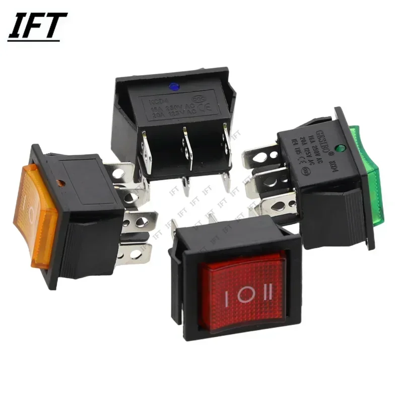 

10pcs DIY Rocker Switch Power Switchs Boat 3 Position 6Pin 31x25mm Button Latching with Lamp Light KCD4 16A 250VAC On-Off-on