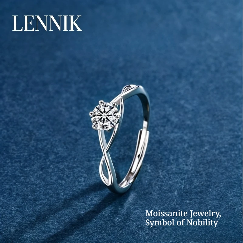 

LENNNIK S925 Sterling Silver Six-Claw Interwoven Moissanite Ladies Ring, Adjustable Ring, Silver Jewelry