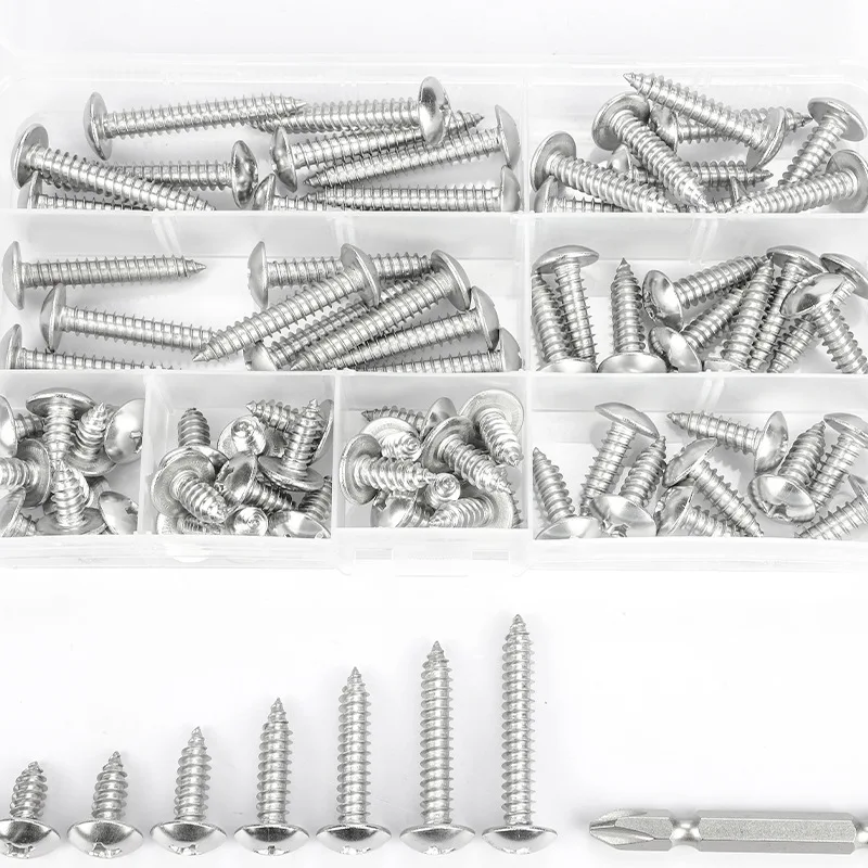 Cross Recess Truss Head Screw Set M3 M4 M5 M6 304 Stainless Steel Phillips Self Tapping Screw Kit Pan Head Wood Screw