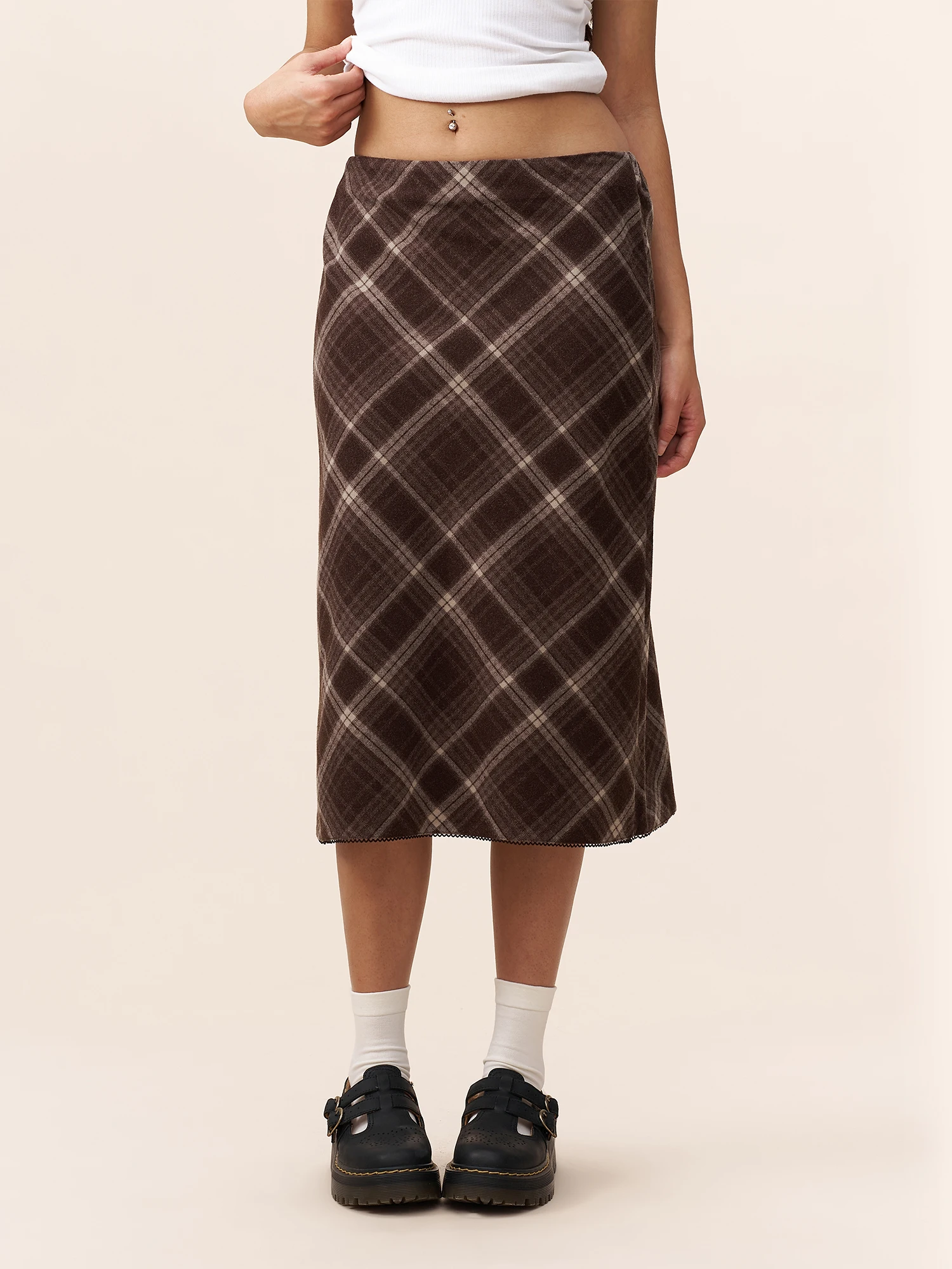 

Yescci Plaid A-Line Slim Fit Skirt Women's Casual mid Waist Polyester Fiber Autumn Winter New Sle S55445642