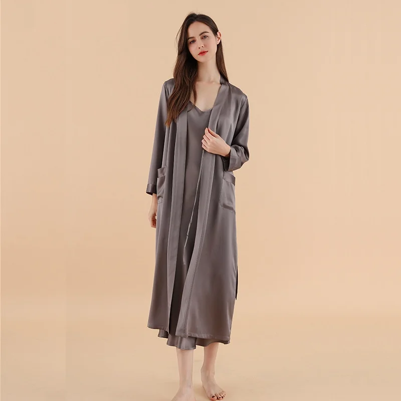 Customize Silk Kimono Robe Nightgowns Women Two-Piece Set Luxury Women\'s Elegant Dress Shower Robe 100% Mulberry Silk Pajamas