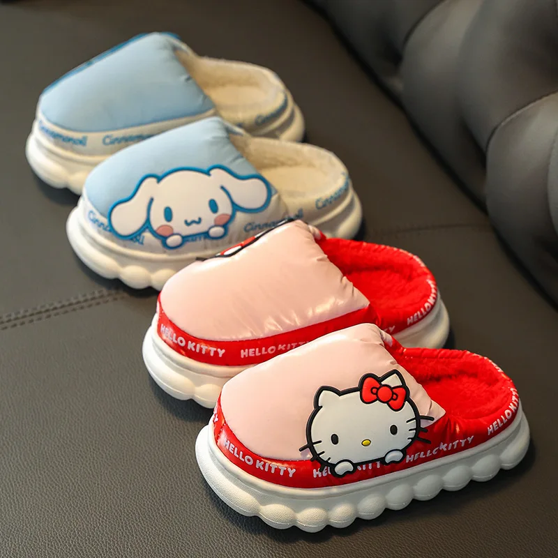 

Детские хлопковые тапочки Hello Kitty Kawaii My Melody Cinnamoroll, Симпатичные хлопковые тапочки с аниме Sanrioed на толстой нескользящей подошве