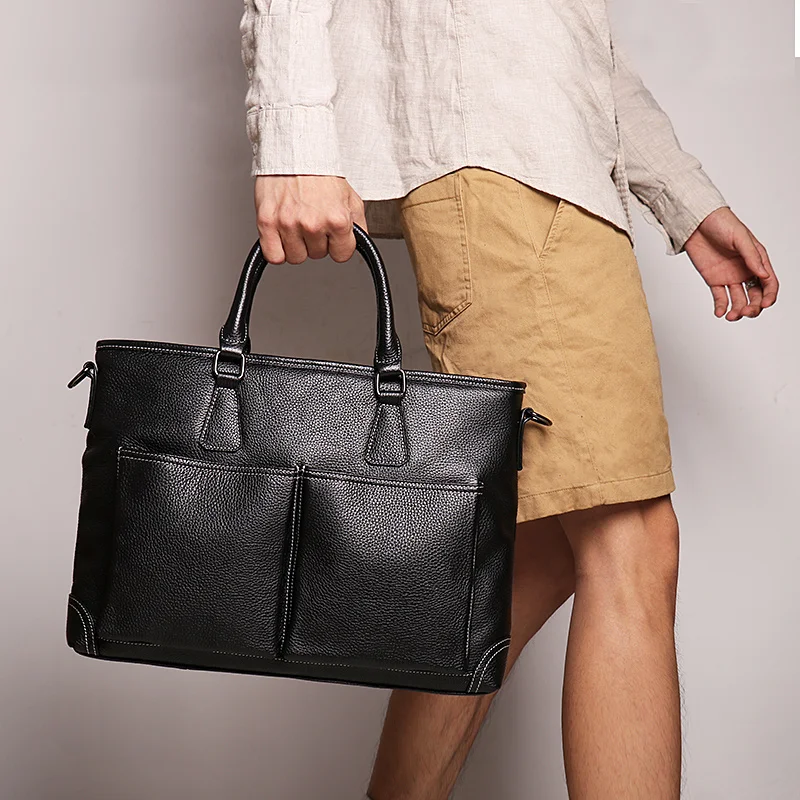 Männer Aktentaschen männer Echte Leder 14'' Laptop Tasche Mann Leder Büro Business Taschen Handtasche Umhängetasche