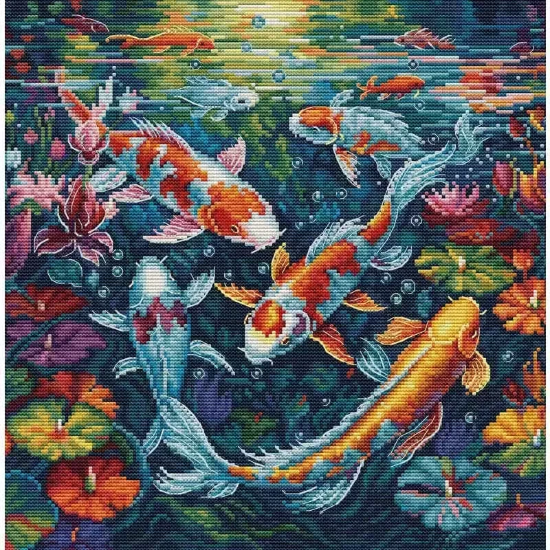 The aquarium fish carp Lotus 16CT 14CT Unprinted Top Quality Cross Stitch Kits Embroidery Art DIY Handmade Needlework Home Decor