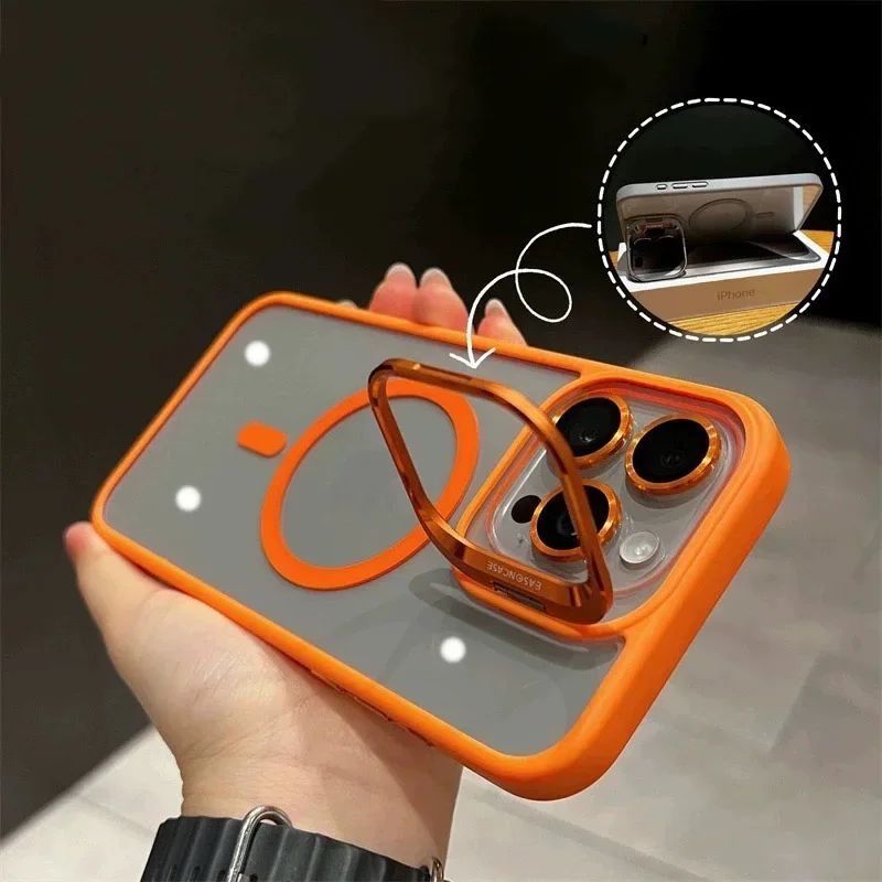 Transparent Magnetic Lens Bracket Phone Case For iPhone 15 Pro Max 11 12 13 14 Pro Max 11 For Magsafe Lens Film Shockproof Cover