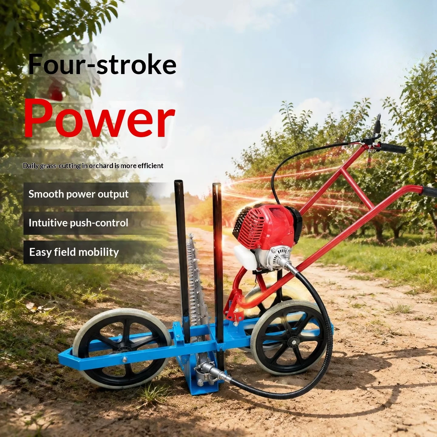 4 Stroke Push Lawn Mower Herb Harvesting Orchard Weeding Stubble Shredder Multi Purpose Garden Tool