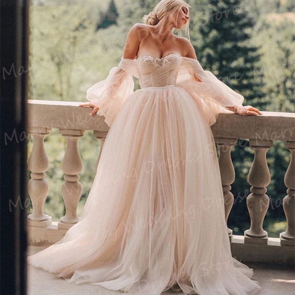 Vestidos de casamento Linha A feminino, Manga Puff, Sem Costas, Moderno, Elegante, Clássicos, Querida, Vestidos de noiva, Lujo