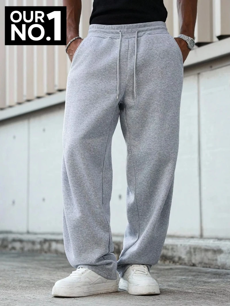 

Мужские однотонные повседневные спортивные брюки с карманами и завязками на талии, брюки из чистого хлопка с высокой талией, спортивные штаны, мужские тяжелые