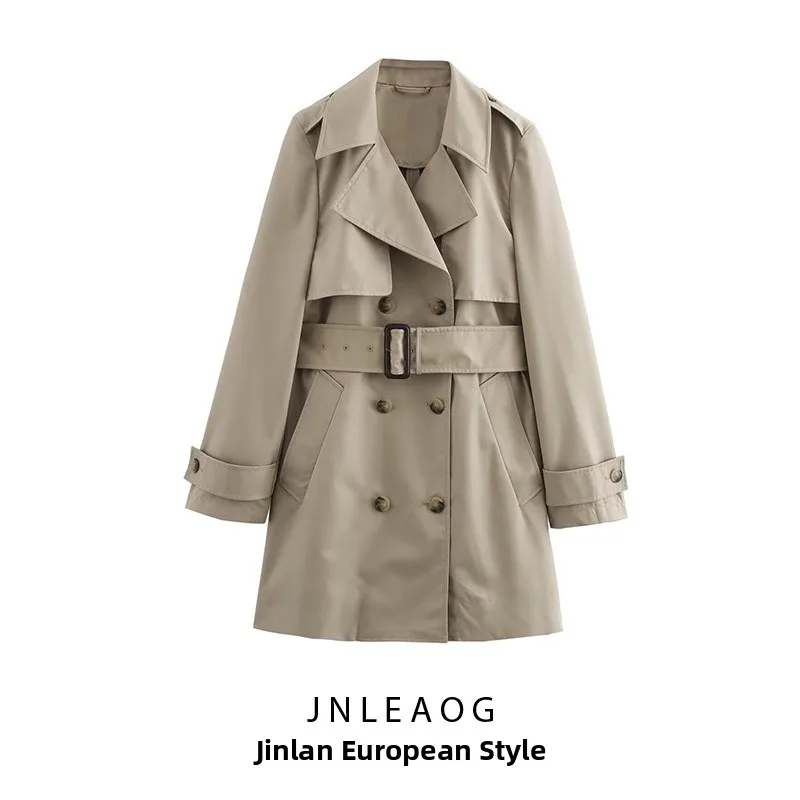 

JNLEAOG Faionable Midi Coat with Belt Design Women's Autumn New Arrival Street Sle Long Sve Polyester Fiber Windbreaker