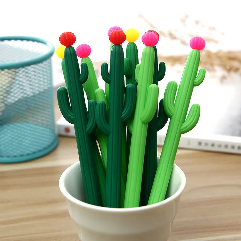 Creative Fresh cactus gel pen plant Black Signature Pen office water pen student stationery Glass pen Glass fountain pen