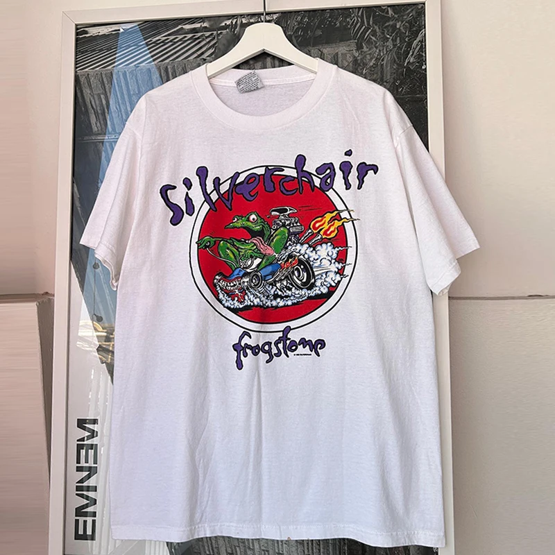 Silver Chair Band Illustration Design Short Sleeve T-Shirt American Style Small Collar Half Sleeve Trendy Cotton Youth Summer...