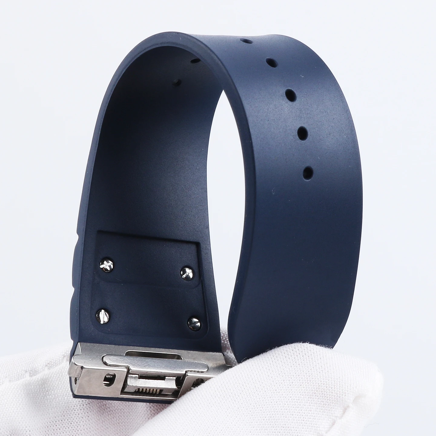 Hohe Qualität für Cartier spezifisches Sandus-Uhrenarmband aus Fluorkautschuk-Echtleder mit Schnellverschluss und Kopfmaserung aus Edelstahl