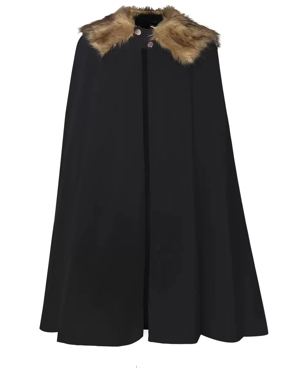 DAZCOS Jubah Abad Pertengahan Jubah Bahu Viking Barbarian Selendang Bulu Beludru Bungkus Kerah Trim Prajurit Kostum Raja Renaisans Pria