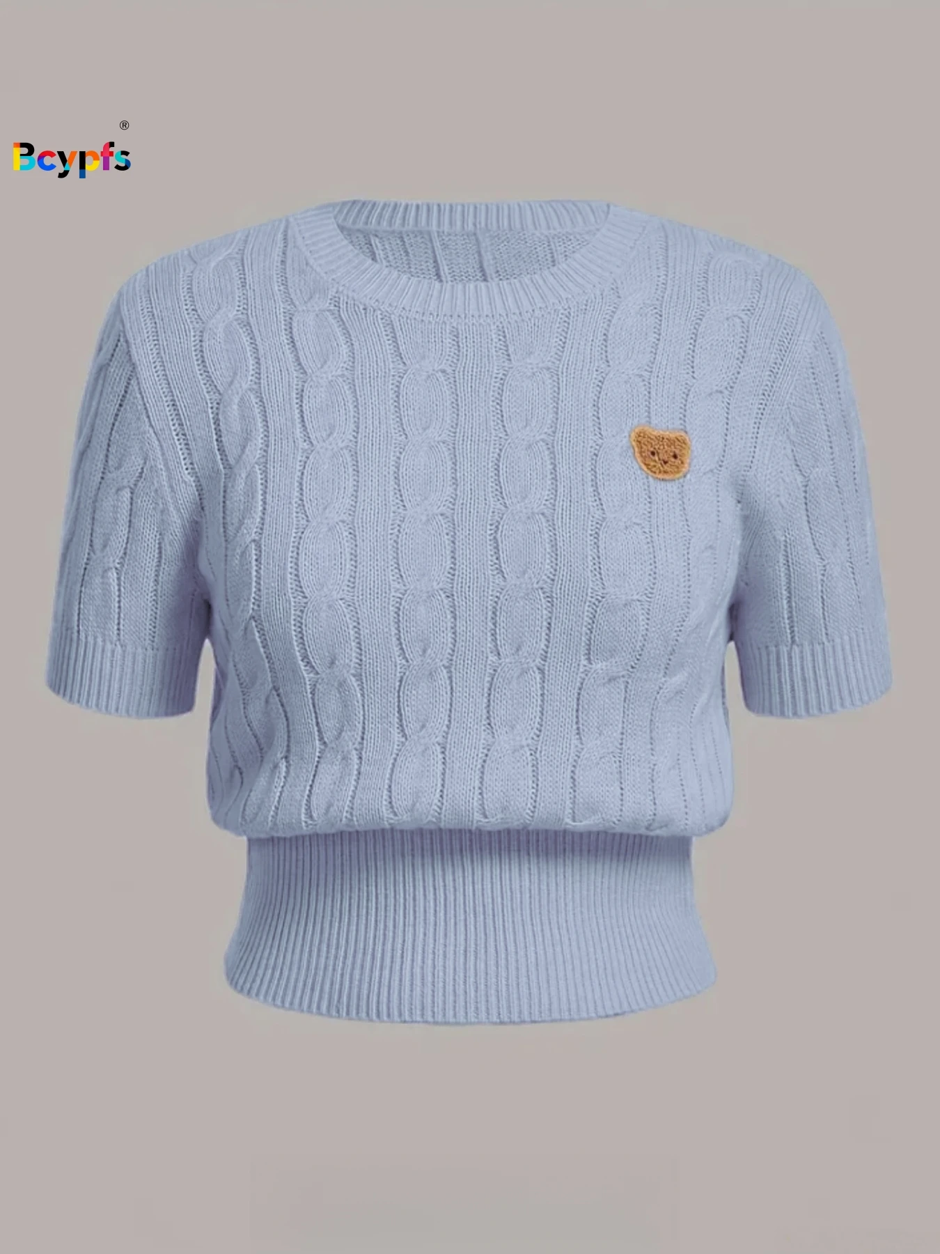 여성용 봄 니트 골지 스웨터, 귀여운 곰 디자인, 중간 길이 소매 풀오버. 새로운 여름 니트웨어, 캐주얼 스트리트웨어.