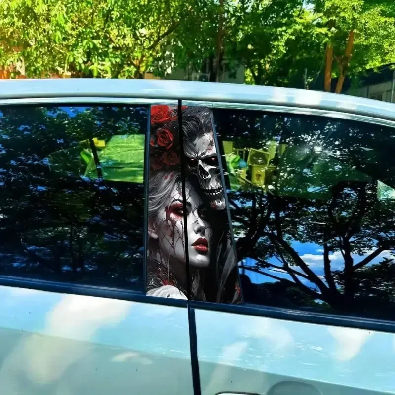 2-Piece Gorgeous Gothic Skeleton Couple Decals - Premium Waterproof! Ideal for B-Pillar DIY Car Decor with Scratch-Blocking.