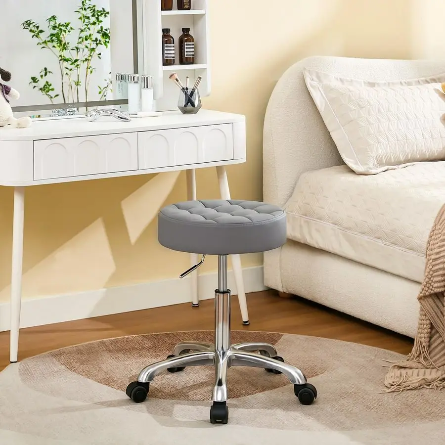 

Cutting Stool for Stylist 300lbs Capacity Sturdy Aluminum Base Pedicure Chair for Nail Tech Gray