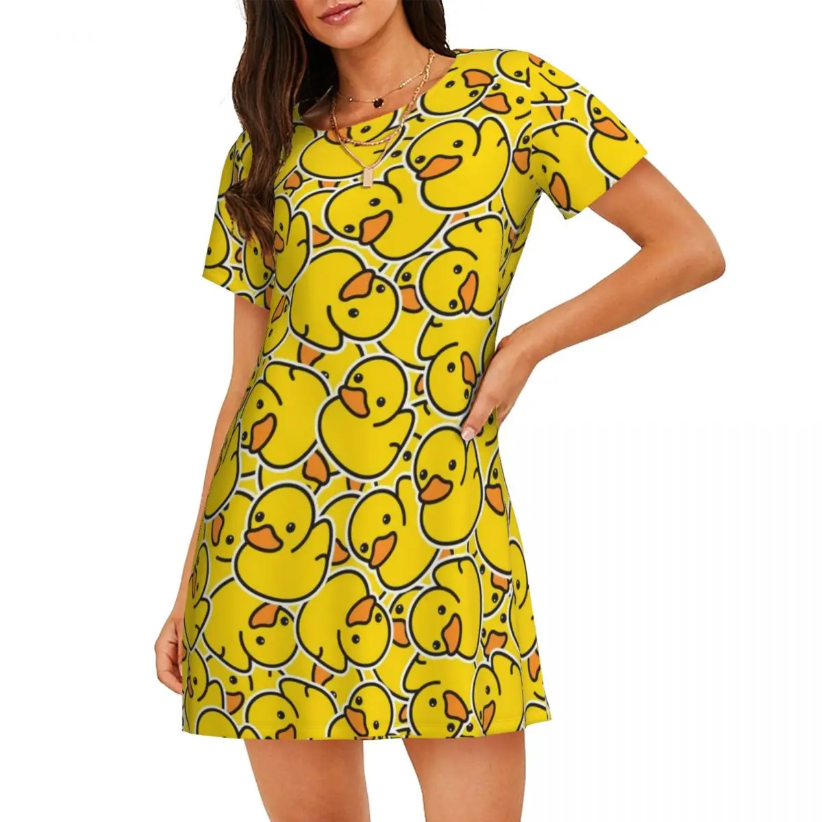 Custom Ducks Cartoon Pattern Women's Short-Sleeved Nightdress Print Short Sleeve Nightgowns For Walking Vacations Nightdress