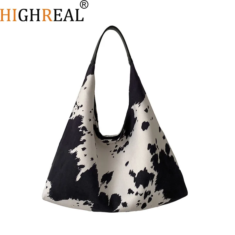 

Women's Simple Fashion Casual Tote Bag Cow Print Shoulder Bag Spacious Designer Satchel Handbag for Everyday Use