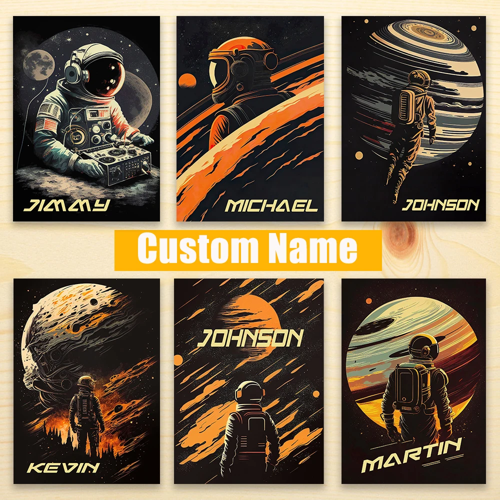 

Custom Name Space Poster Personalized Art Space Themed Watercolor Astronaut Print Boys Gifts Outer Space Canvas Painting Decor