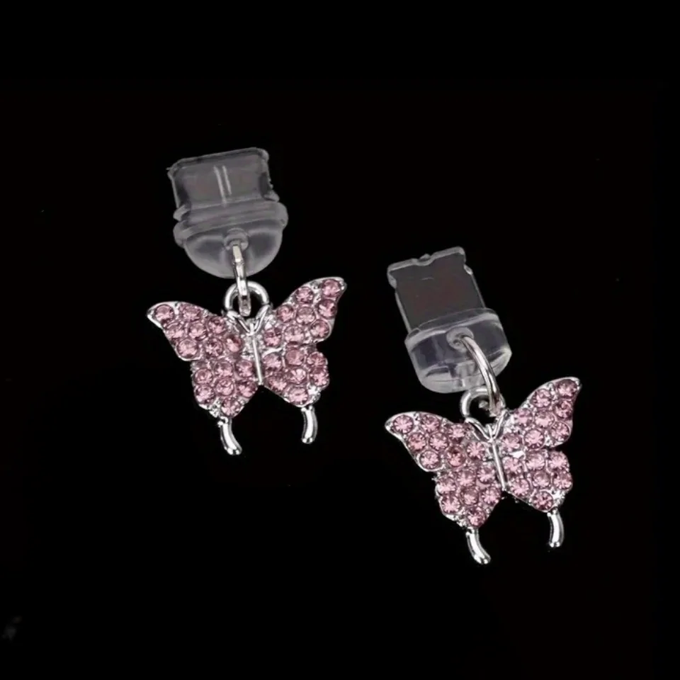 قطعة واحدة من قابس غبار الهاتف على شكل فراشة وردية، قابس مقاوم للغبار للهاتف، ديكور قلادة الهاتف، مناسب لهاتف Iphone/Type-C #5