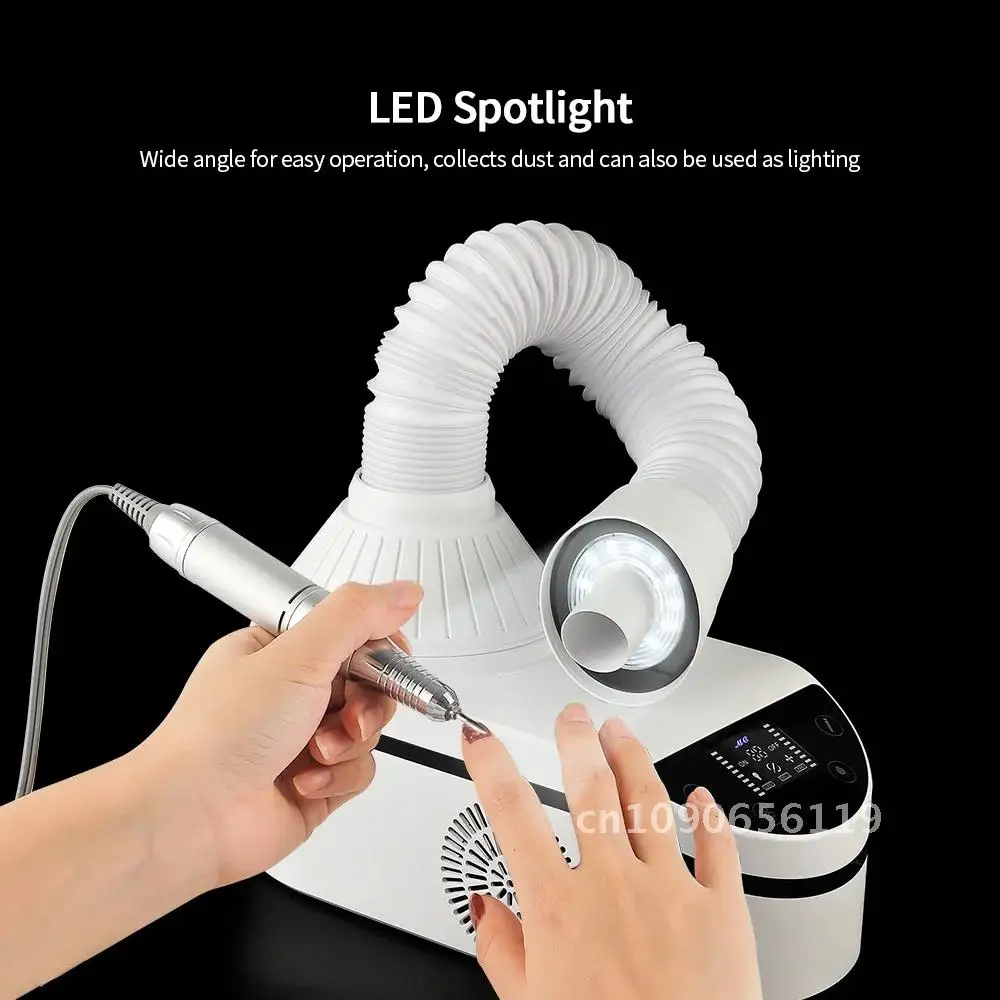 230 W Sterke zuigkracht 360 °   Draaibare nagelstofzuiger met LED-spot Intrekbare elleboogontwerp Nagelmanicure Stofafscheider