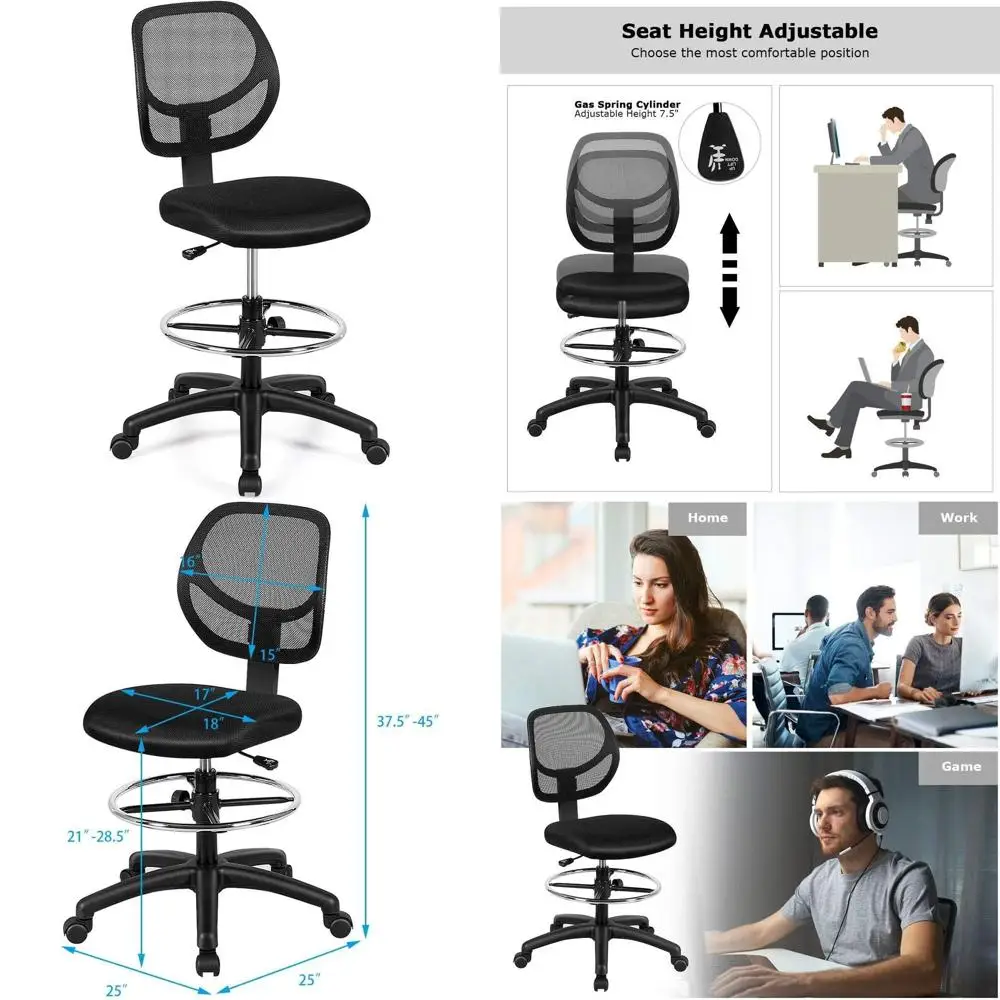 

Эргономичное высокое кресло для чертежного стола с регулировкой высоты, спинки и подставки для ног для домашнего офиса