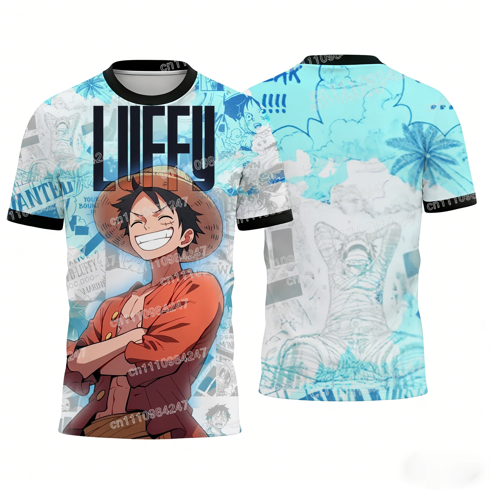 2026 Neues One Piece Luffy Blau-Thema 3D-Druck T-Shirt Unisex Lässiges Kurzarm-Shirt Sommer Mode Oberteile für Männer Frauen Kinder Sport