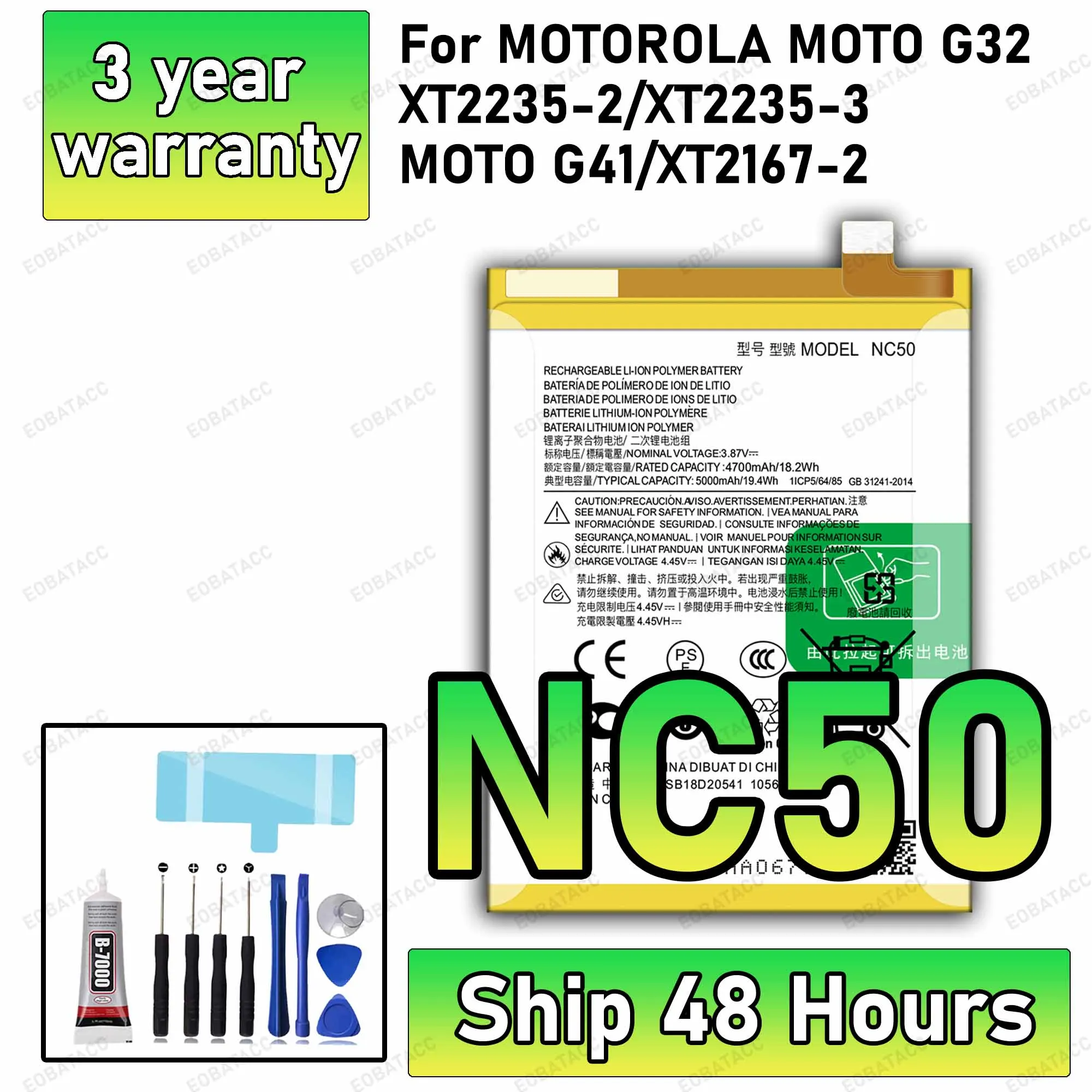 

100% New High Quanlity NC50 Battery For MOTOROLA MOTO G32/XT2235-2/XT2235-3/MOTO G41/XT2167-2 Batteries+Free tools