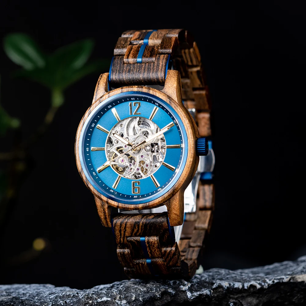 BOBO BIRD New Mechanical Watches for Men Real Wood Luxury Skeleton Automatic Watch Custom Man Gift for Xmas relojes mecánicos