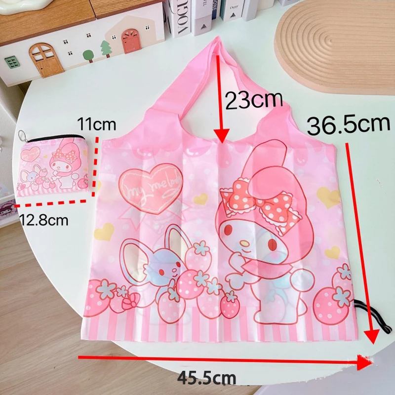 Nuovo 2 pezzi Sanrio Hello Kitty borsa pieghevole portatile Cute Kuromi Melody Multi Functional Environmental Protection Zipper Storage