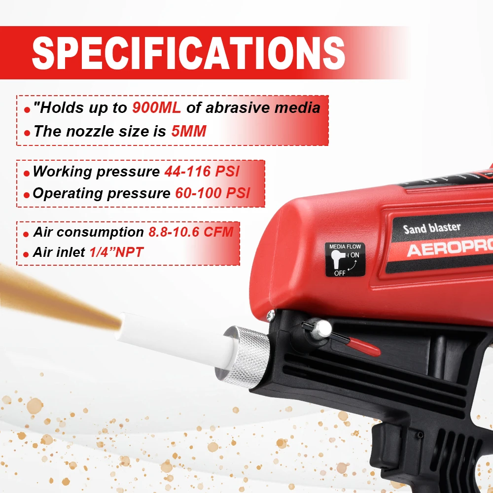 AEROPRO الهواء الرمال الناسف مجموعة أدوات رش الطلاء بندقية آلة يده الهوائية التفجير بندقية لإزالة الطلاء ، مزيل الصدأ المعدني