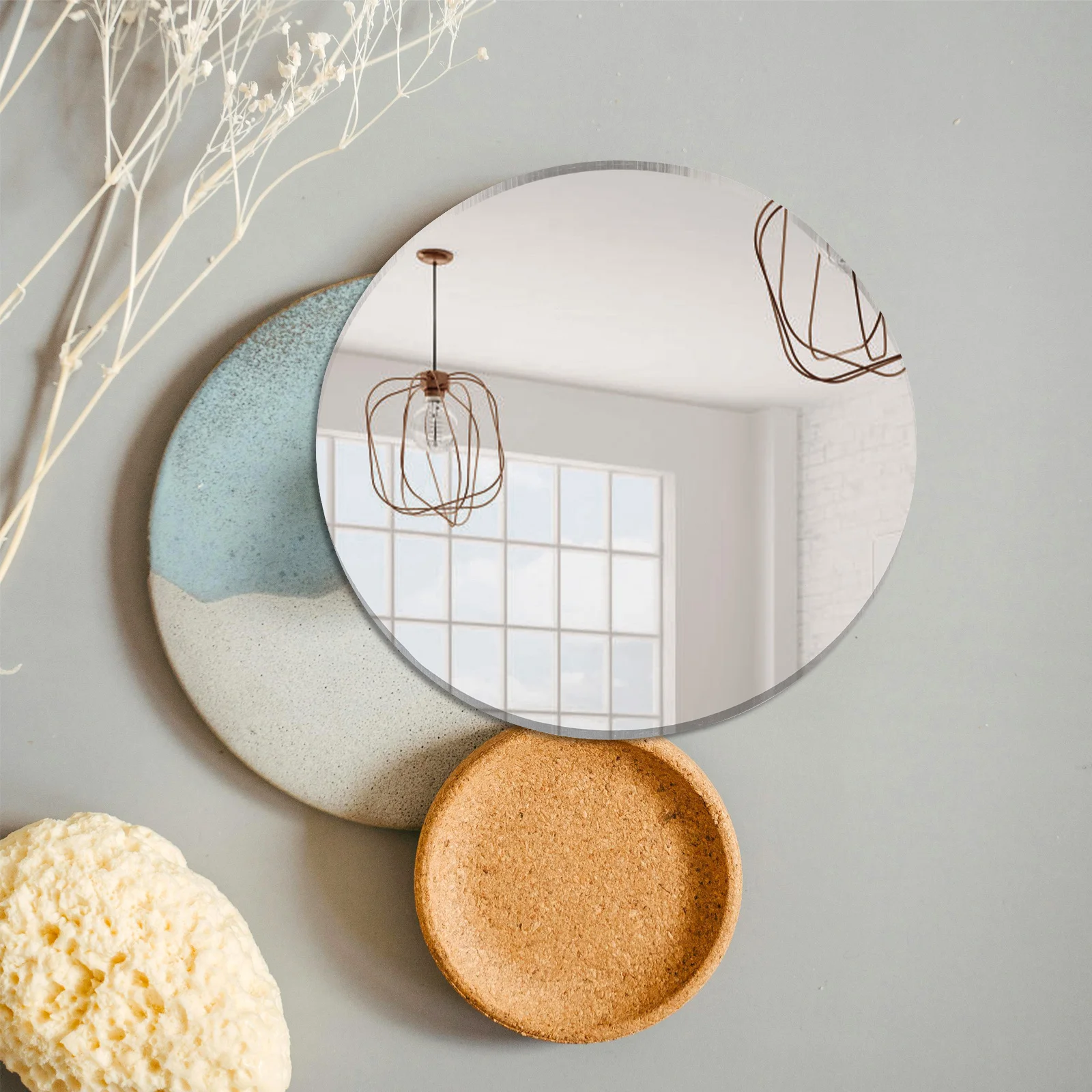 8 pçs folhas redondas 10cm pequenos espelhos acrílicos para diy artesanato maquiagem substituição claro leve viagem vaidade espelho peças