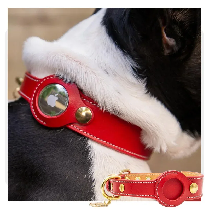 Imagem -03 - Pet Anti-lost Leather Airtag Tracker Collar Dog Gps Posicionamento Collar Estojo Protetor Coleira Decorativa