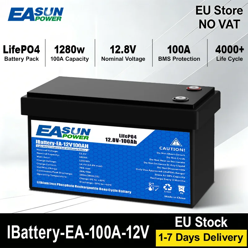 Easun LifePO4 12V 12.8V 100Ah 1280W batterie Grade A BMS parallèle et personnalisable + 4000 Cycle d'autonomie pologne Stock pour la maison