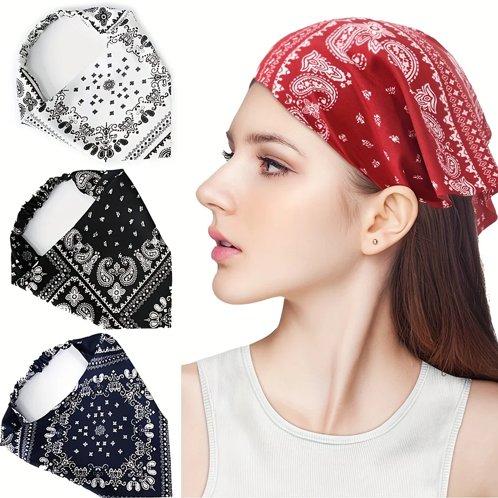 4 قطع من الحجاب المرن للجنسين - وشاح مثلث بيزلي مرن، مناسب للحفلات والصالات الرياضية والاستخدام اليومي - أغطية رأس للحفلات