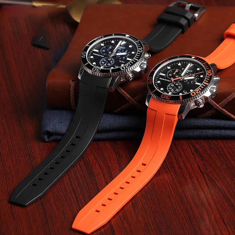21mm 22mm Black Blue Orange Silica Gel Watch Strap For Tissot 1853 Sea star T120417/T120407 Waterproof Sport Rubber Watchband