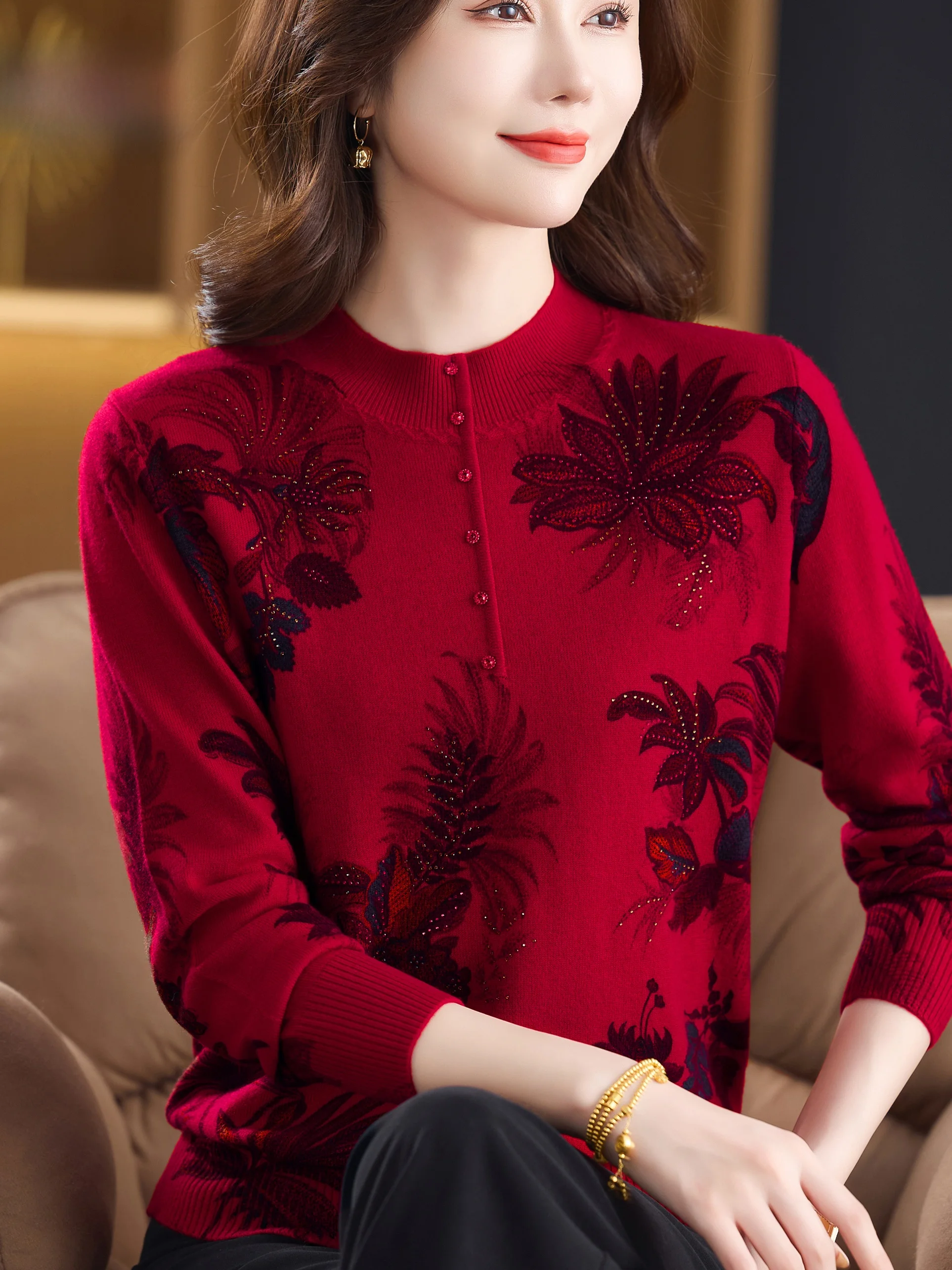 

Faionable 00 Pure Wool Sweater f High Collar Diamond Heat Treaent Base irt for Middle-Aged And ly Women