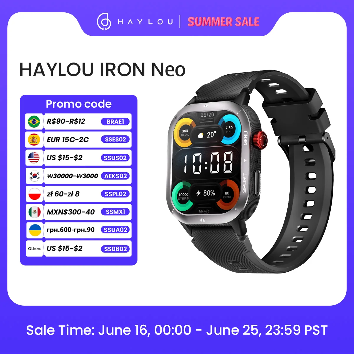 HAYLOU IRON NEO Smartwatch 1.95’’ HD Display 3ATM Waterproof Bluetooth Call 30 Days Battery Life Sport Smart Watch for Outdoor