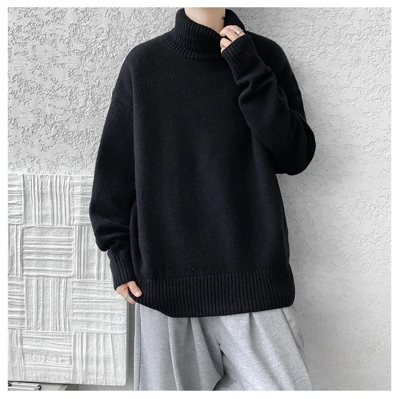 سترة رجالية للخريف والشتاء برقبة عالية - مريحة وفضفاضة، سترة أنيقة بطبقة أساسية للشباب، بلوزة من الصوف القديم